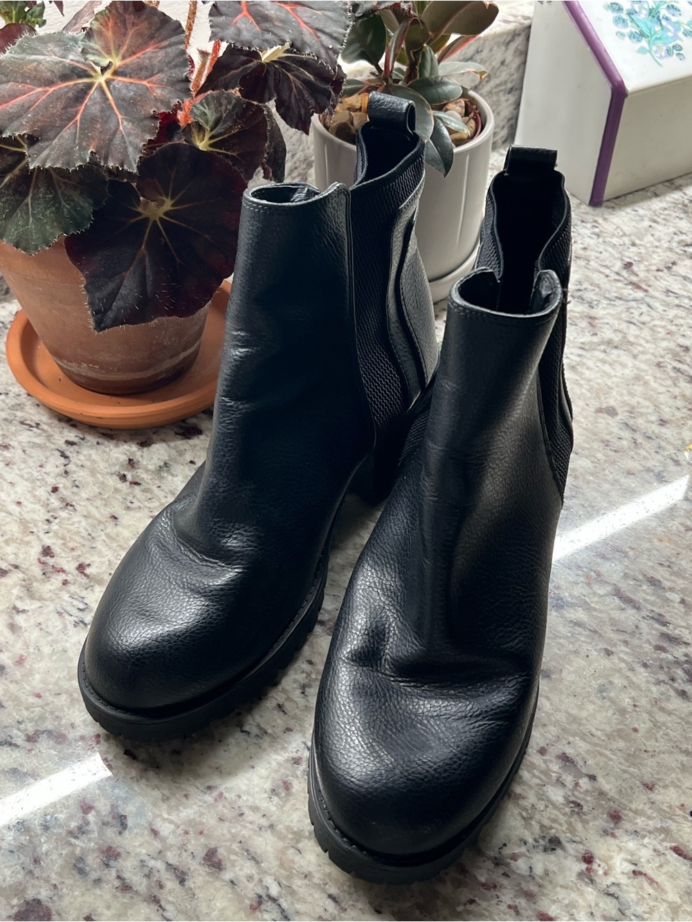 MIA Black Leather Chelsea Ankle Boots with Lug Sole